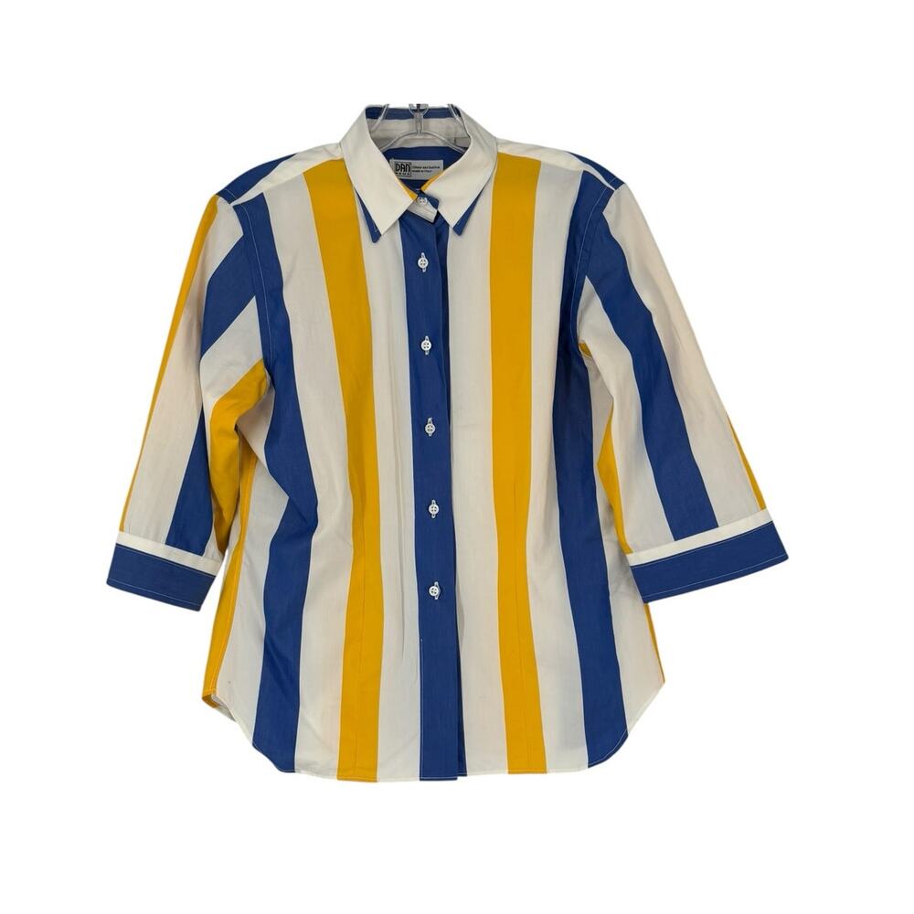 Dan Roma Italy Rugby Stripe Shirt 3/4 Sleeve Button Front Womens Med Designer